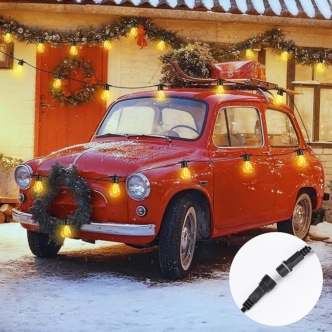 LED Christmas Lights, 50FT Patio Lights with 16Pcs Shatterproof S14 Bulb(1 Spare),4 Lighting Mode, Connectable,Waterproof Warm White Edison Plastic Bulb Hanging Light for Yard Gazebo Porch Décor