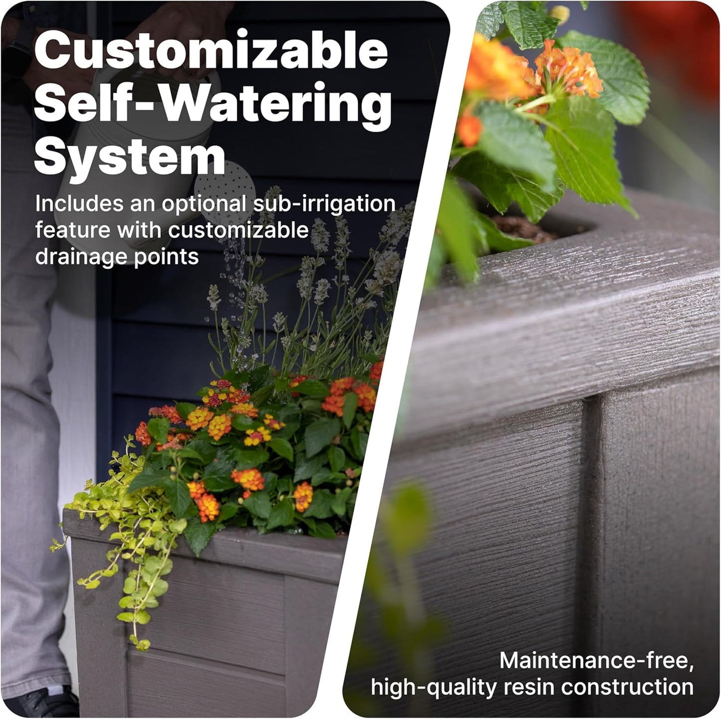 Step2 Lakewood Square Planter Box, Outside All-Season All-Weather Gardening Pot for Patio and Front Porch, Dark Cedar, 2-Pack