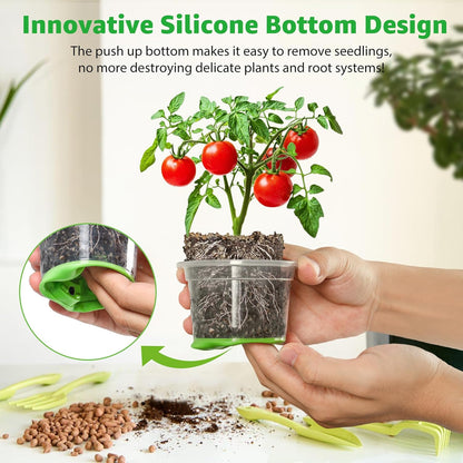 MIXC 60 Packs 4 Inch Reinforced Nursery Pots with Silicone Base for Easy Transplant, Variety Pack Plastic Plant Pot Seedling Planter Seed Starter Flower