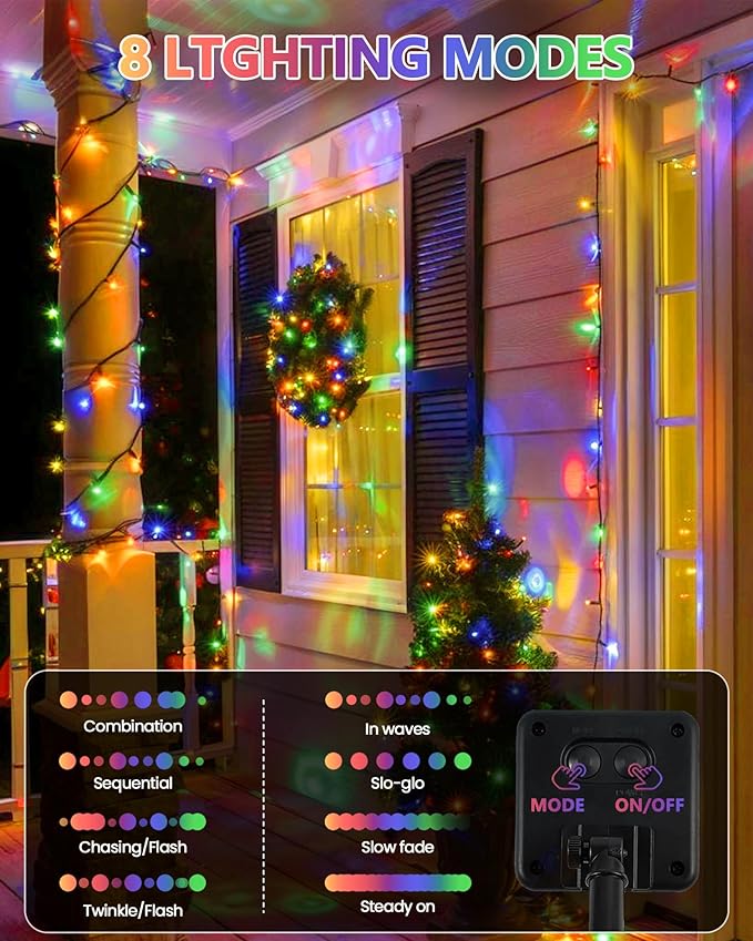 6 Pack Solar Christmas Lights Outdoor, 600 LED 198 FT Solar Powered String Lights Waterproof with Green Wire 8 Lighting Modes, Twikle Light for Xmas Tree Fence Party Yard Garden Decor, Multicolored