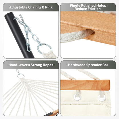 Two Person Hammock with Stand Heavy Duty, Outdoor Patio Hammock with Portable Steel Stand, Large Double Hammocks,480lbs Capacity.(Off White)