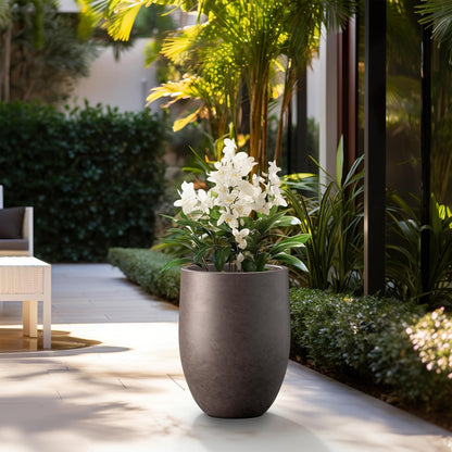 Kante Tall Concrete Planter, 21.7-Inch Height Weathered Brown Large Indoor Outdoor Plant Pot with Drainage Hole for Patio Garden Home, Modern Decor for Flowers and Tree