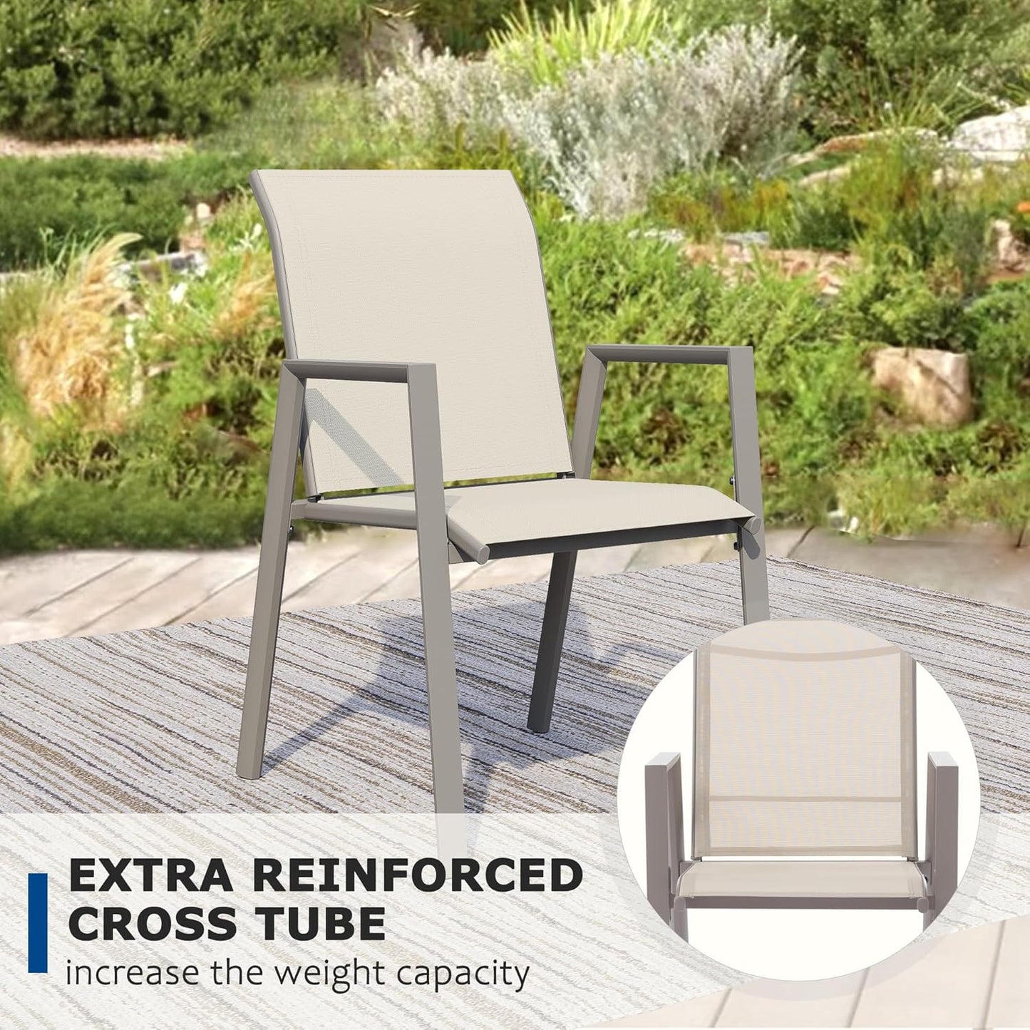 Outdoor Patio Chairs Set of 8, Ivory Beige Stackable Outdoor Chairs, Lightweight Patio Set with High Back, Metal Dining Chair for Lawn, Garden, Yard and Deck