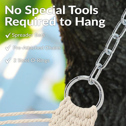 Sunnydaze Cotton Rope Hammock for Outside - 450-Pound Capacity Indoor or Outdoor Hammock with Spreader Bars - Natural