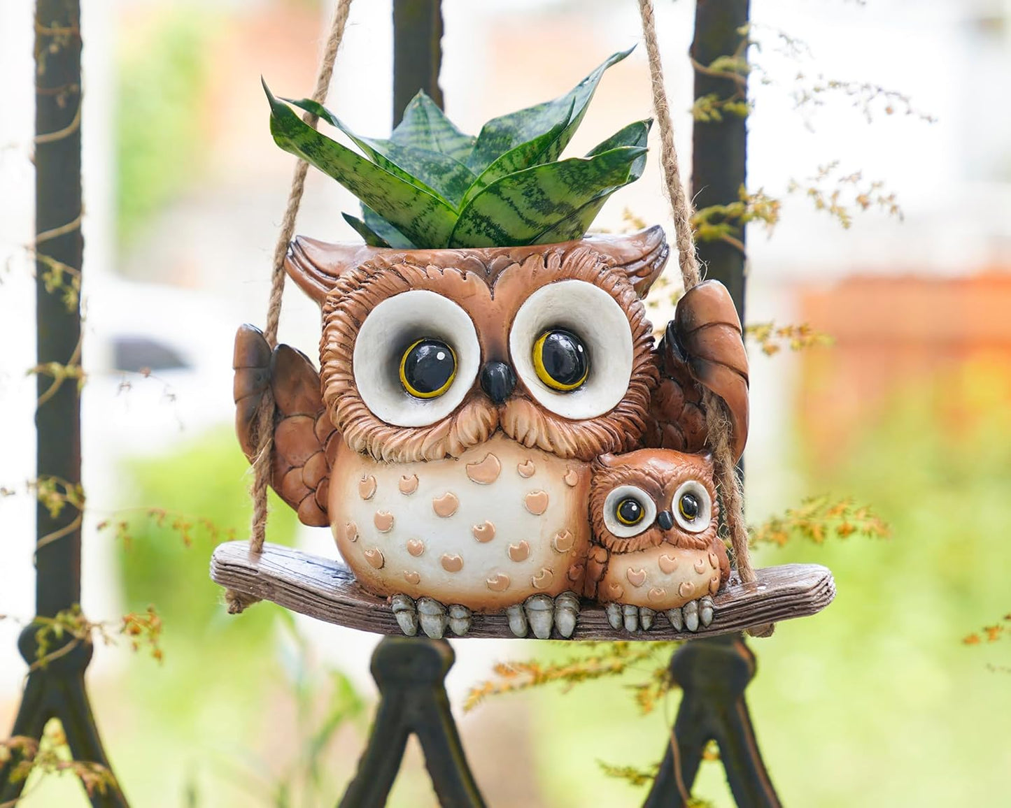 Swing Owl Hanging Planters for Indoor Plants, Cute Small Succulent Pots with Drainage Hole, Unique Resin Plant Hangers Outdoor, Hanging Plant Holder for String Of Pearls, Gift Ideas for Mother