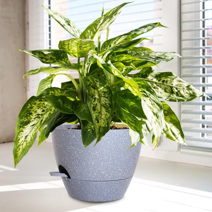 Big Self Watering Pots 12/10/9 inch, Planter, Plant Pots with Mesh Drainage Holes for Indoor Outdoor Garden Plants, Plastic Flower Pots with Removable Deep Reservoir, Speckled Grey