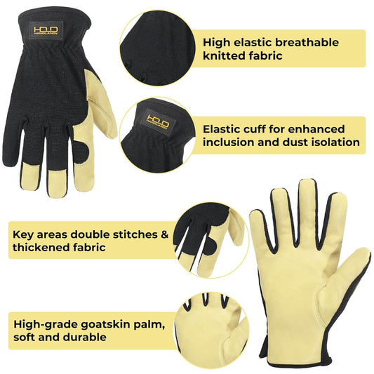 HLDD HANDLANDY Mens Leather Gardening Gloves, Utility Work Gloves for Gardening, Yardwork, Construction, Mechanics