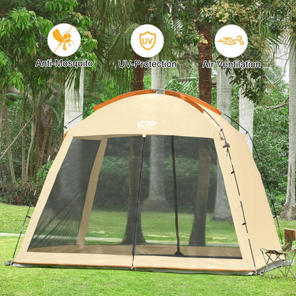 CAMPROS CP Screen House Room with 1 Side Wind/Sun Panel Canopy Tent Camping Tent Screen Shelter Gazebos for Patios Outdoor Camping Activities, 10'X10'X86in(H) - Beige