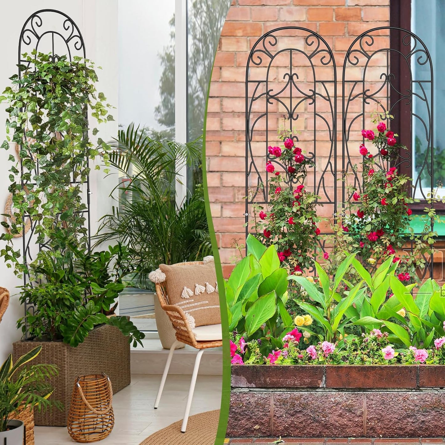 4 Pack Metal Garden Trellis for Climbing Plants, Black Metal Garden Trellis for Vines Plant Rose Vegetable Support,Large Decorative Outdoor Trellis