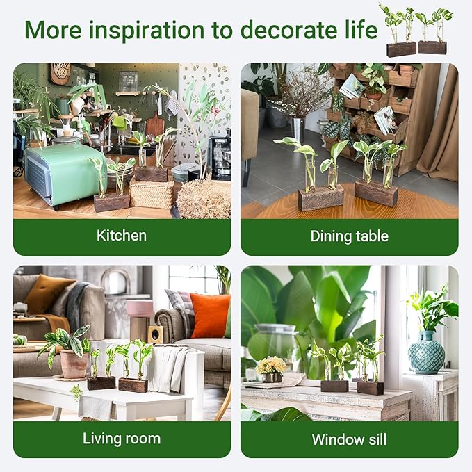 Propagation Station, Plants Terrarium, Plants Lover Gifts for Women,Plant Cutting Holder Home décor,Gifts for Women,House Warming New Home-4 Tubes-Brown
