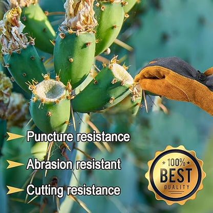 Leather Work Gloves for Women with Cotton Lining, Thorn Proof Gardening Gloves for TIG/MIG Welding, Construction (Orange, Medium)