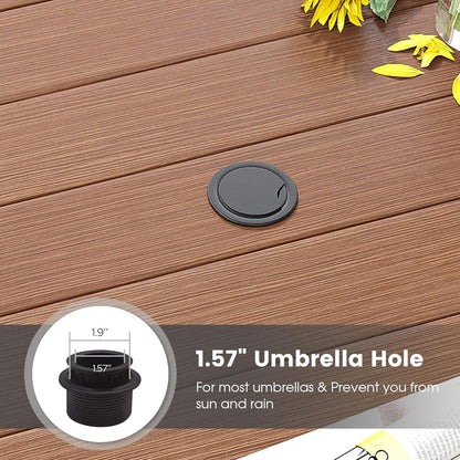 DIFY Patio Round Dining Table, 53" All Weather Round Outdoor Table with 1.57" Umbrella Hole for 8 Person, Perfect for Yard, Balcony and Lawn, Walnut