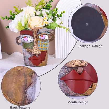 Large Flower Pots Colorful Face Planters Head Planter, Modern Abstract Funky Plant Pots Indoor&outdoor Garden Plant Ornament Show Pieces, Cute Eclectic Flower Planters Pots for Shelf Centerpieces