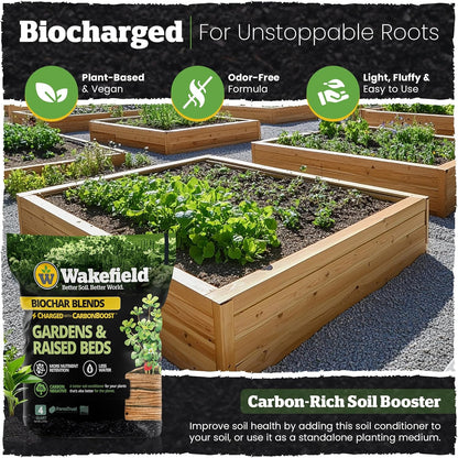 Wakefield Biochar Blend with CarbonBoost™ Technology – Enhanced Water & Nutrient Retention for Raised Bed Garden Soil - Ultimate Organic Potting Soil Mix for Vegetables, Gardens and Houseplants - 4qt