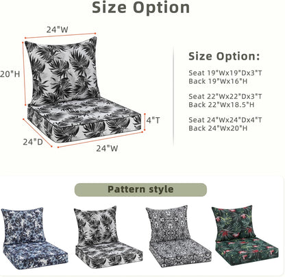 Favoyard Outdoor Seat Cushion 24 x 24 x 4 in Waterproof Pattern Fade Resistant Cover Removable Patio Furniture Cushions Deep Seat & Back Cushion Set with Adjustable Straps for Patio Chair Sofa Couch