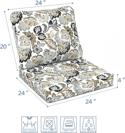 LVTXIII Outdoor Deep Seat Cushion Patio Seat and Back Cushion Set Seasonal Chair Cushion with Removable Cover and Adjustable Buckle for Home and Garden, 24"x24"x4", Dailey Tan