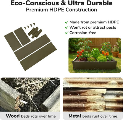 Raised Garden Bed - 2x4 ft Planter Box - Weathered Wood HDPE - No Tools Needed - DIY Kit for Urban Gardening, Flowers, Herbs & Vegetables - Made in The USA