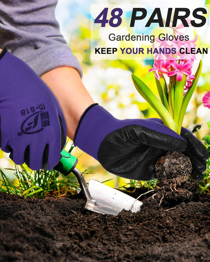 Nuogo 48 Pairs Gardening Gloves for Men Women Rubber Coated Safety Work Gloves Bulk for Gardening Construction Work