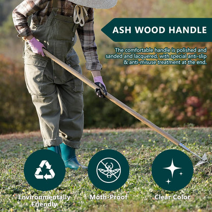 Berry&Bird Triangle Hoe, 60'' Winged Weeder Garden Hoes with Long Wood Handle, Gardener Stainless Steel Warren Hoe, Garden Weeder Hoe Tool for Quickly Weeding, Edging and Gardening Tools