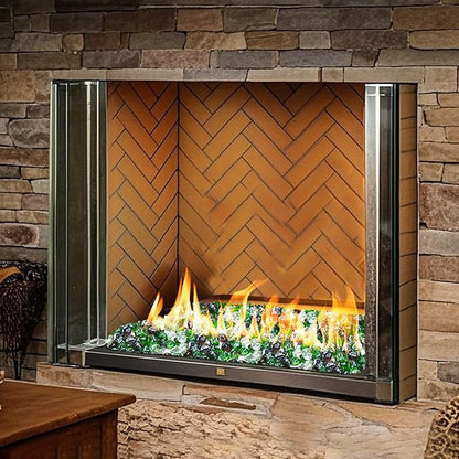 Skyflame 10-Pound Blended Fire Glass Diamonds for Fire Pit Fireplace Landscaping, 1/2 Inch Emerald Green, Crystal Ice, Amber Luster