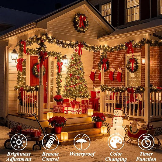 LitHome 100 LED Solar Christmas String Lights Outdoor, 33FT 34Colors Solar/USB String Lights Waterproof with Remote, 102 Modes Color Changing Christmas Light Dimmable for Xmas Tree Party Indoor Decor