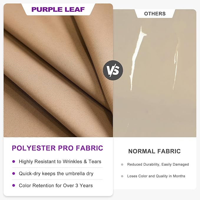 PURPLE LEAF 12 FT Cantilever Patio Umbrella Outdoor Umbrella with 330lbs Base Large Square Windproof Offset Umbrella for Pool Deck Garden, Sand Dune