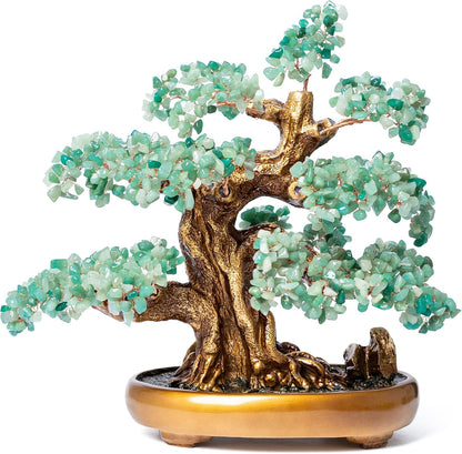 Green Aventurine Gemstone Crystal Bonsai Tree of Life Large Feng Shui Money Chakra Tree for Luck and Wealth Desk Decoration(1,251 Gem Count)