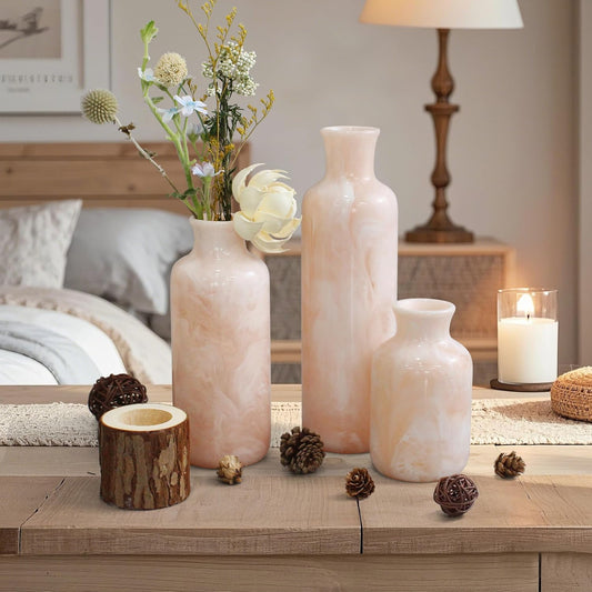 Resin 3 Piece Vase Set, Farmhouse Decor, Home Decorative Vase, Vases for Your Kitchen, Bedroom, Office, Living Room, Bathroom, & Shelf Centerpiece Table Decorations, Pink