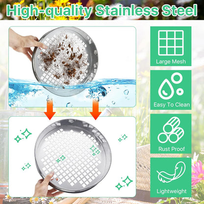 Soil Sifter for Gardening, Soil Sifter and Shovel Set, 11.8'' Stainless Steel Sand Sifter for Gardening, Dirt Sifter Strainer for Sand Rocks Dirt Seed Compost