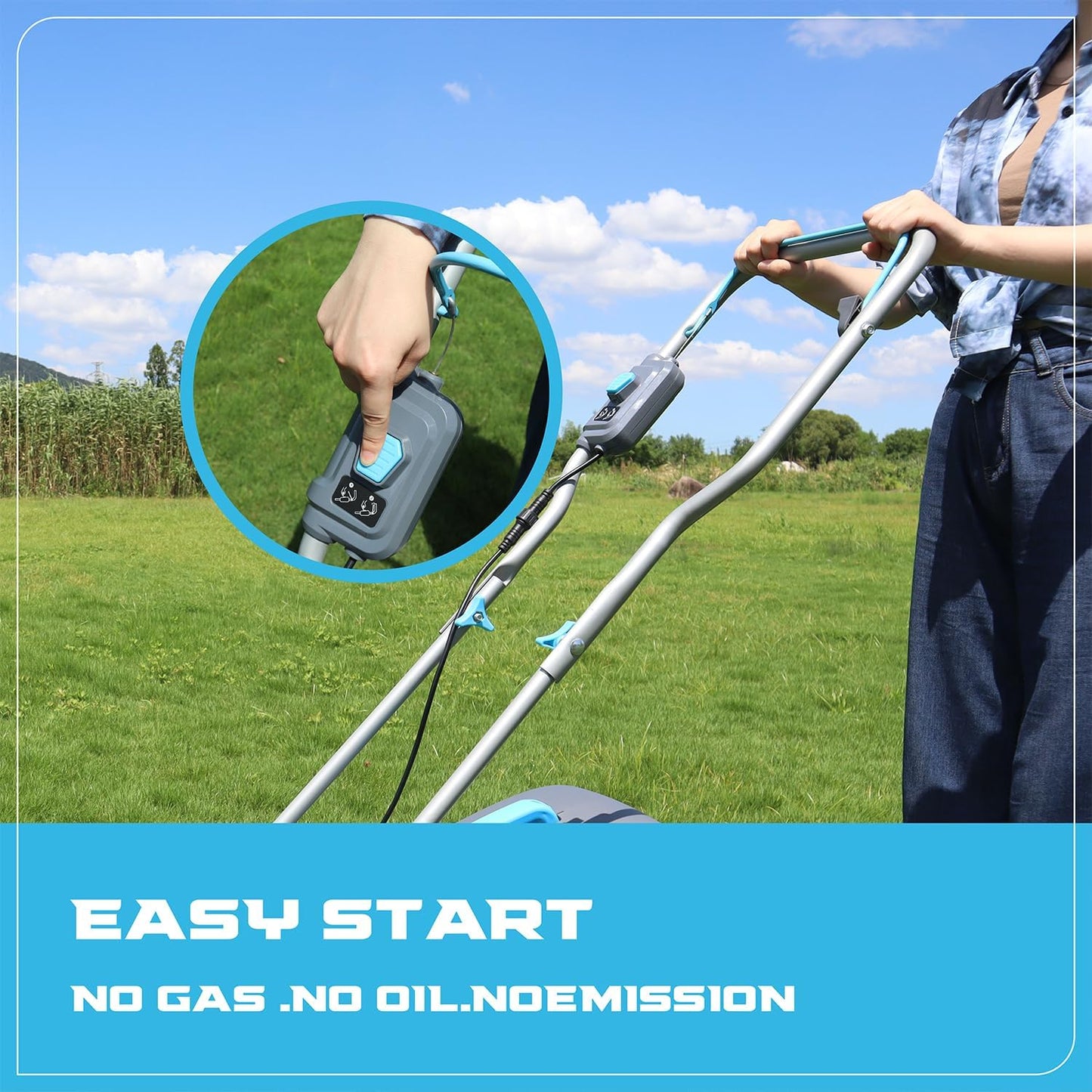 RB 40V 13-Inch Brushless Cordless Lawn Mower with 4.0Ah Lithium Battery & Fast Charger, 2-in-1 Lightweight Mower for Small Yards, Foldable Handle, 5 Cutting Height Adjustments