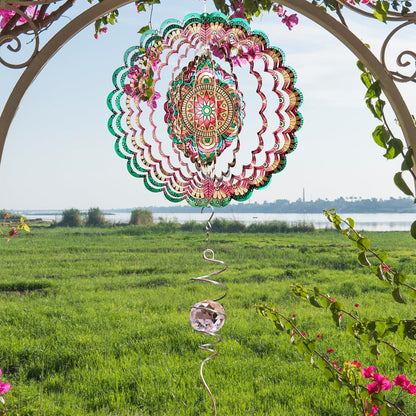 Mandala Manjusaka Wind Spinner - 12″ Stainless Steel Hanging Sculptures | 3D Kinetic Laser Cut Metal Art Decoration for Yard/Garden/Indoor, Creative Decor Gift