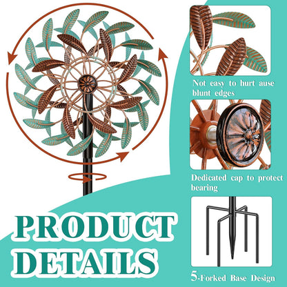 360° Wind Spinners Outdoor, Wind Sculptures Windmill with Metal Stake, Kinetic Large Metal Yard Art Decor Spinners Pinwheels for Garden Outside Patio Lawn, 63.2 * 13.2"