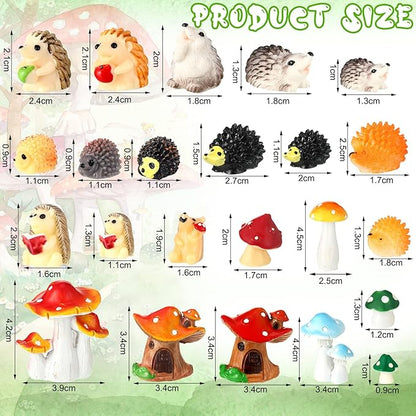 Woanger 30 Pcs Fairy Outdoor Garden Accessories Resin Mini Hedgehog Mushroom Miniature Figurines Garden Tiny Animals Figurines for House Terrarium Plant Bonsai Craft Decor(Vivid)