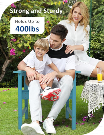 Weatherproof Patio Chair, HIPS Outdoor Dining Chair with Ergonomics Wide Seat, 400lbs Capacity Outdoor Chairs for Garden, Porch, Lawn & Backyard, Lake Blue