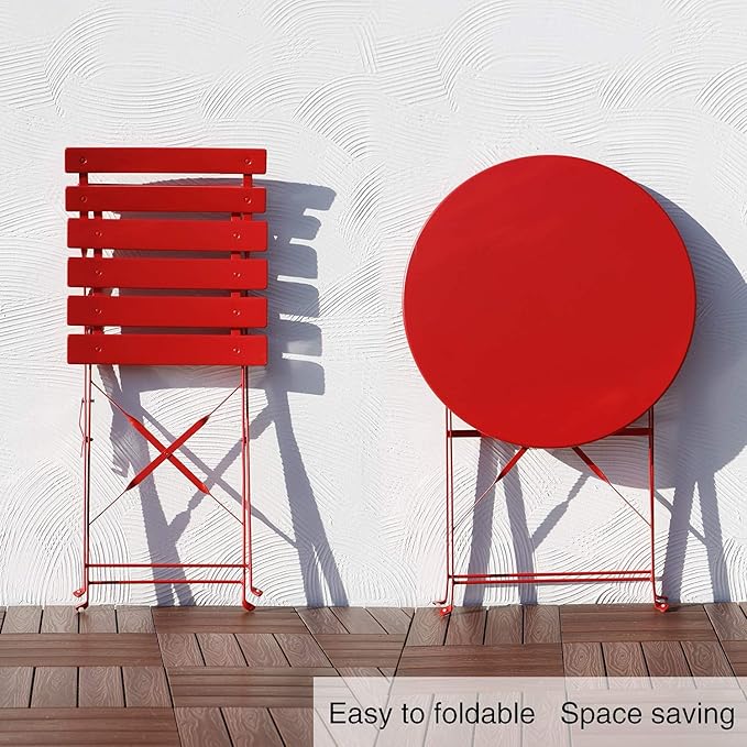 Grand patio 3-Piece Folding Bistro Set, 2 Chairs and 1 Table, Weather-Resistant Outdoor/Indoor Conversation Set for Patio, Yard, Garden -Dark Red