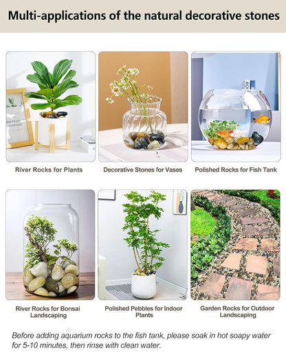 15LB Natural River Rocks for Plants, 1-2.2'' Mixed Color Decorative Pebbles for Garden Landscaping, Polished River Stone for Outdoor Decor