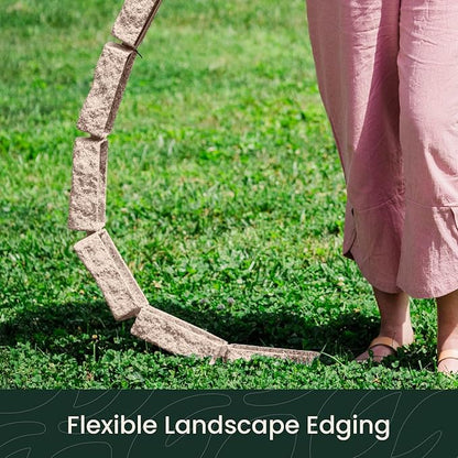 Beuta Landscape Edging | Garden Edging Border | Faux Stone Bricks for Lawn edging, Flower beds, Pathways & Yard Edging– 10 Packs | Each Section Has 6 Bricks 48"L x 4"W x 2.25"H | 30 Spikes|Cobblestone