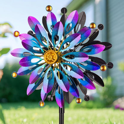 Metal Wind Spinner Outdoor - 63 inch Large Double Kinetic Art Garden Wind Sculpture & Spinners 360° Dual Direction Swivel Waterproof Windmill for Yard Patio Lawn Decoration