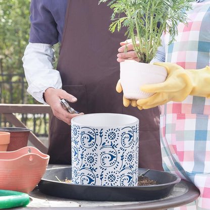 Ceramic Plant Pot for Indoor Plants, 6 Inch Blue & White Floral Porcelain Ceramic Decorative Flower Pot with Drainage Holes, Modern Planter for Home & Office Decor