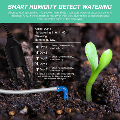 Automatic Plant Waterer Self Watering System Indoor for 15 Potted Plants Pack of 2, Auto Drip Irrigation Kit Programmable Water Timer w Smart Humidity Detection, Green