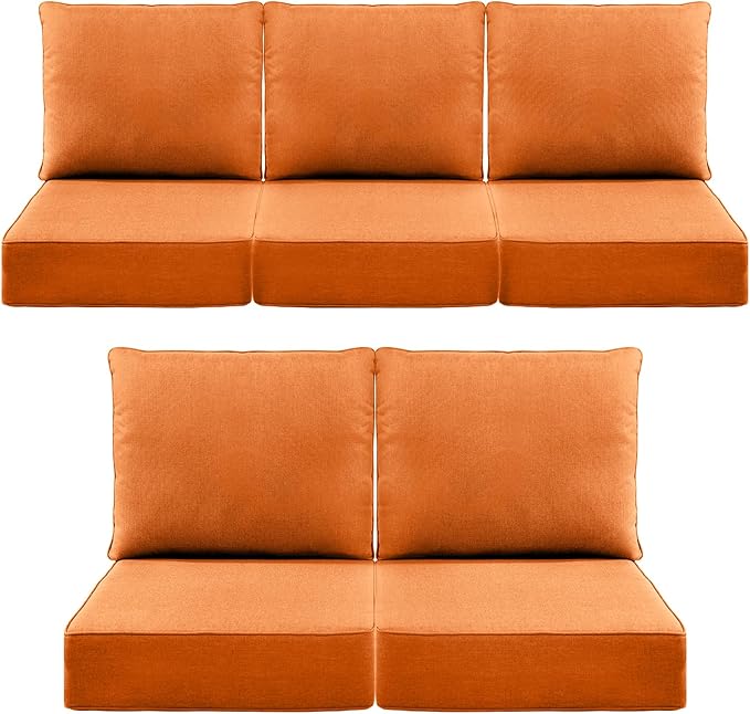 Luxury 6" Outdoor Cushions for Patio Furniture, 24x24x6" Thick Seat Cushion Set of 5, Fade Resistant Couch Chair Replacement Cushions High Density Deep Wicker Chair Cushion w/ Removable Cover, Orange
