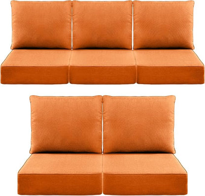 Luxury 6" Outdoor Cushions for Patio Furniture, 24x24x6" Thick Seat Cushion Set of 5, Fade Resistant Couch Chair Replacement Cushions High Density Deep Wicker Chair Cushion w/ Removable Cover, Orange