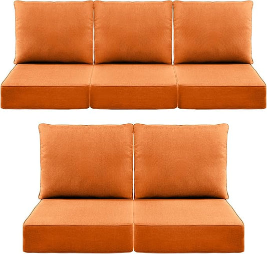 Luxury 6" Outdoor Cushions for Patio Furniture, 24x24x6" Thick Seat Cushion Set of 5, Fade Resistant Couch Chair Replacement Cushions High Density Deep Wicker Chair Cushion w/ Removable Cover, Orange