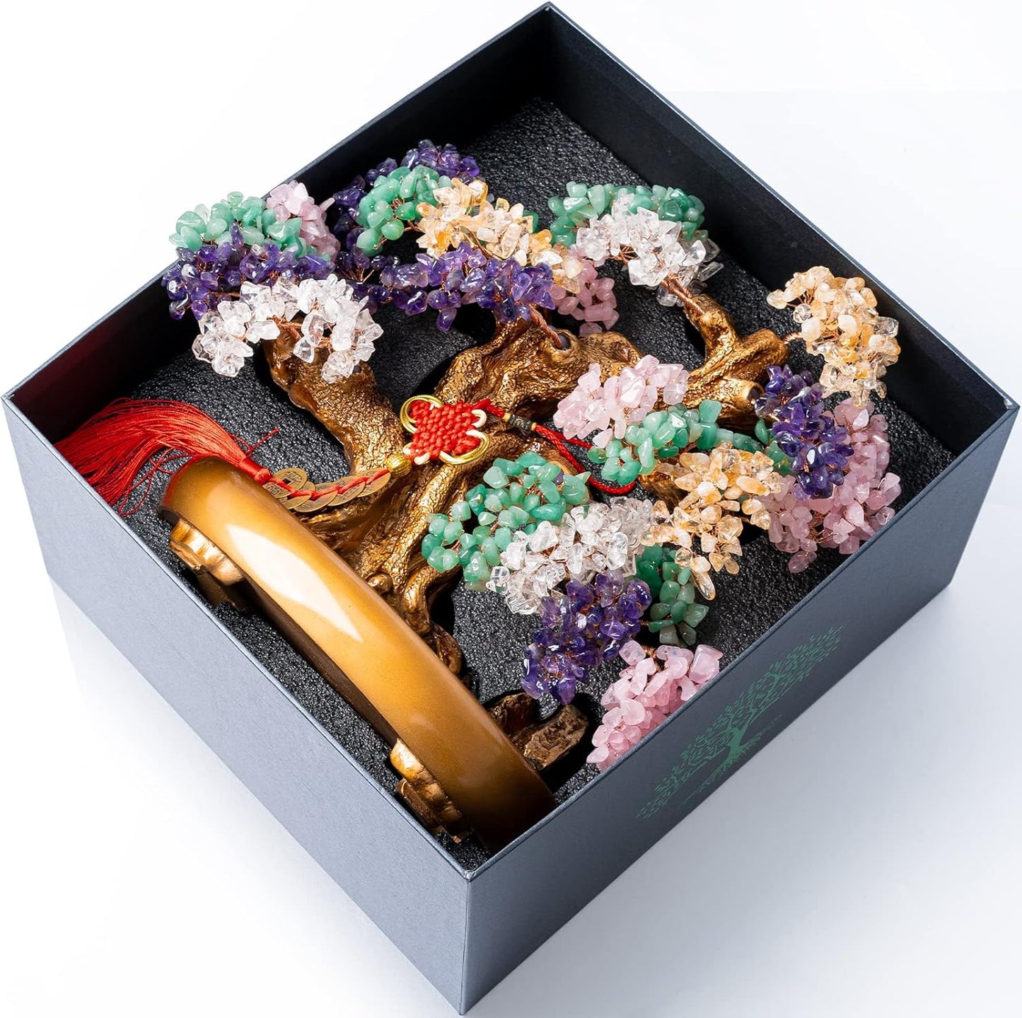 Natural Chakra Gemstone Crystal Bonsai Tree of Life Large Feng Shui Money Tree for Luck and Wealth Desk Decoration(1,251 Gem Count)