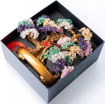 Natural Chakra Gemstone Crystal Bonsai Tree of Life Large Feng Shui Money Tree for Luck and Wealth Desk Decoration(1,251 Gem Count)