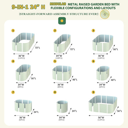 MUPATER 24''H Modular Garden Bed Outdoor for Vegetables, 9-in-1 Galvanized Steel Planter Box with 2 Aluminum Support Rods, 6x3x2FT Raised Garden Bed Kit Oval for Herbs and Flowers, Garden, Beige
