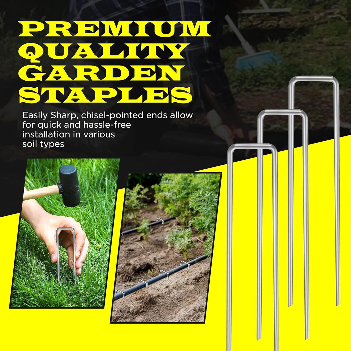 1100 Pack x 6 Inch Landscape Staples Galvanised, Fabric Pins, 11 Gauge, Garden Staples, Tent Stakes, Fabric Pins for Lawn, Fence, Tent, Decoration, Weed Barrier, Outdoor. (1100 x 6in)