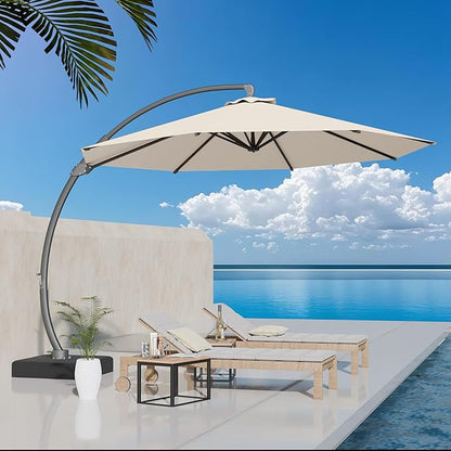 Kingdura 12ft Cantilever Patio Umbrella with Base Included, Large Round Offset Outdoor Pool Umbrella, 360° Rotation & Infinite Tilt, Heavy Duty Aluminum Frame for Deck Backyard, Creamy White
