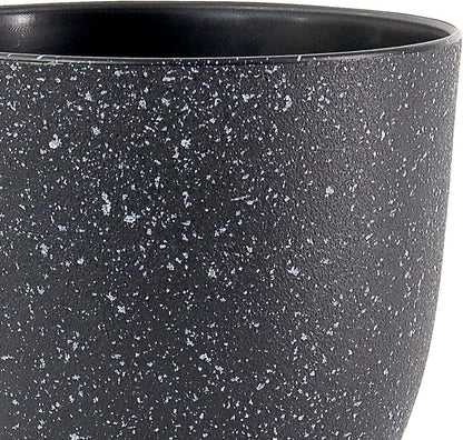 Modern Plant Pots Set, 9/8/7.5 inch Plastic Planters for Indoor Plants, Stylish Flower Pots with Drainage Holes and Saucers for House Plants and Flowers, Black Speckles