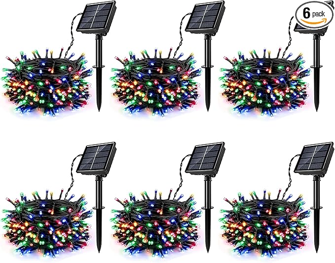 [6 Pack] Solar String Lights Multicolored, 236 FT 600 LED Solar Twinkle Light Outdoor with 8 Modes & Memory Function, Solar Christmas Lights Waterproof Chrismas Lights for Xmas Tree Party Decorations